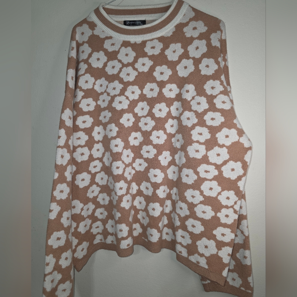 Pretty Garden Women Size XL Knit Floral Print Sweater Crewneck Long Sleeve